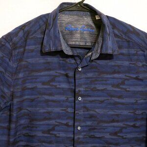Robert Graham Shirt Mens Large Long Sleeve Button Classic Fit Blue Black Camo